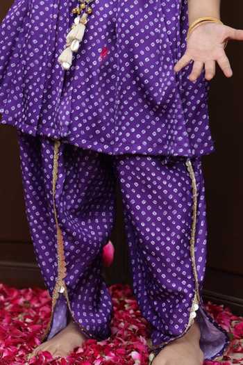 Buy_FAYON KIDS_Purple Crepe Bandhej Kurta And Dhoti Pant Set _Online_at_Aza_Fashions