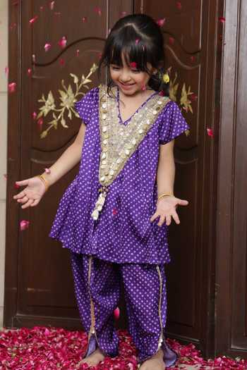 FAYON KIDS Bandhej Kurta & Dhoti Pant Set 