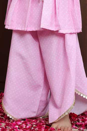 FAYON KIDS_Pink Crepe Bandhej Print Kurta And Sharara Set _Online_at_Aza_Fashions