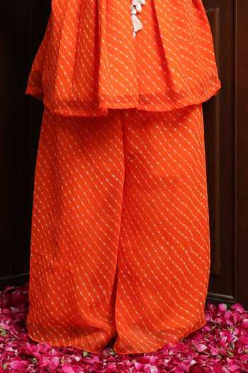 Buy_FAYON KIDS_Orange Georgette Bandhej Print Kurta And Sharara Set _Online_at_Aza_Fashions