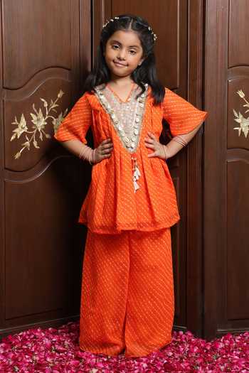 FAYON KIDS Bandhej Print Kurta & Sharara Set 