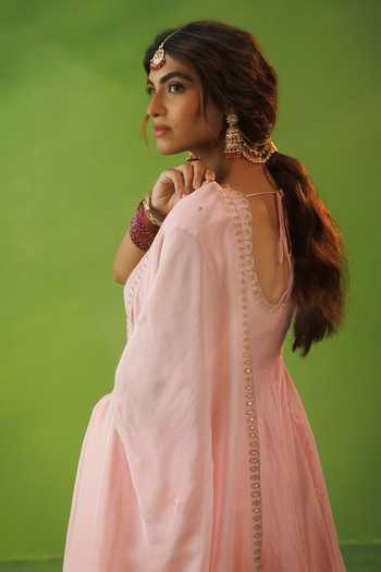 Kisakshi Jaipur Pink Organza, Chanderi Square Neck, Yes And Anarkali Kurta Set Online at Aza Fashions Kisakshi Jaipur_Pink Organza, Chanderi Square Neck, Yes And Anarkali Kurta Set _Online_at_Aza_Fashions