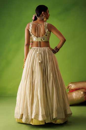 Kisakshi Jaipur Mirror Embroidered Tissue Silk Lehenga Set 