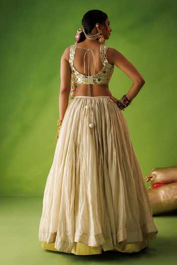 Kisakshi Jaipur Mirror Embroidered Tissue Silk Lehenga Set 