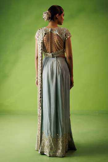 Kisakshi Jaipur Mirror Work Pre-Draped Saree & Blouse Set 