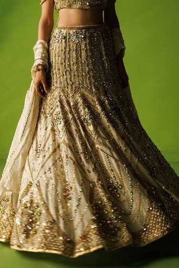 Kisakshi Jaipur Beige Silk, Tissue Square Neck Hand Embellished Lehenga Set Online at Aza Fashions Kisakshi Jaipur_Beige Silk, Tissue Square Neck Hand Embellished Lehenga Set _Online_at_Aza_Fashions