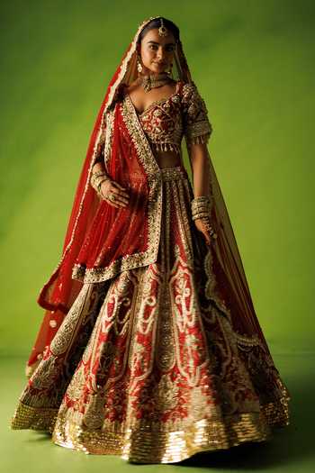 Kisakshi Jaipur Bridal Raw Silk Embroidered Lehenga Set 