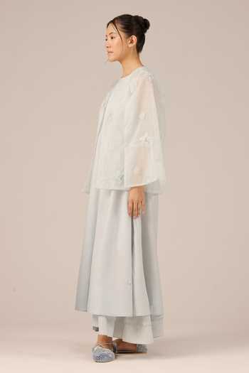 OurDve_Grey Organza Open Neck Wave Kiss Jacket _Online_at_Aza_Fashions