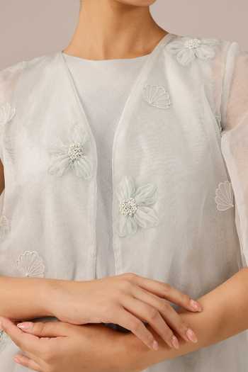 Shop_OurDve_Grey Organza Open Neck Wave Kiss Jacket _Online_at_Aza_Fashions