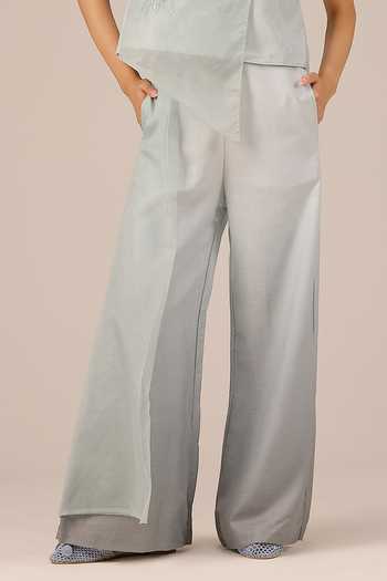 Shop_OurDve_Grey Organza, Linen Round Neck Blum Jelly Top And Pant Set _Online_at_Aza_Fashions