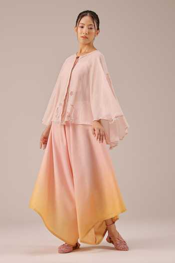 Buy_OurDve_Pink Linen Golden Dune Mull Top Set With Jacket _Online_at_Aza_Fashions