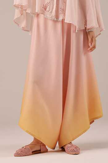OurDve_Pink Linen Golden Dune Mull Top Set With Jacket _at_Aza_Fashions