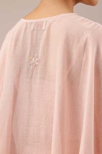 Buy_OurDve_Pink Linen Golden Dune Mull Top Set With Jacket 