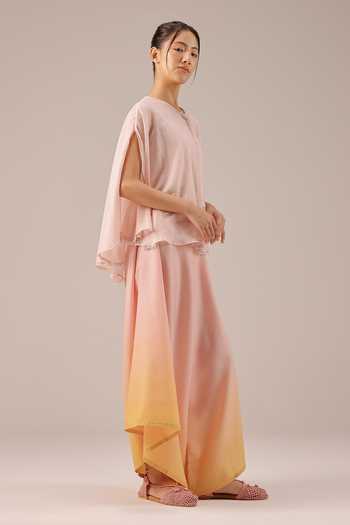 Shop_OurDve_Pink Linen Golden Dune Mull Top Set With Jacket 