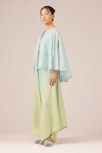 Shop_OurDve_Blue Linen Round Neck Golden Dune Mull And Top Set 