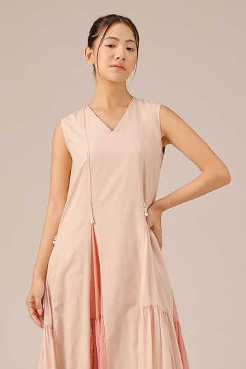Buy OurDve Pink Cotton, Muslin V-neck, Mandarin Collar Blush Pearl Mull Dress And Jacket Set Online at Aza Fashions Buy_OurDve_Pink Cotton, Muslin V-neck, Mandarin Collar Blush Pearl Mull Dress And Jacket Set _Online_at_Aza_Fashions