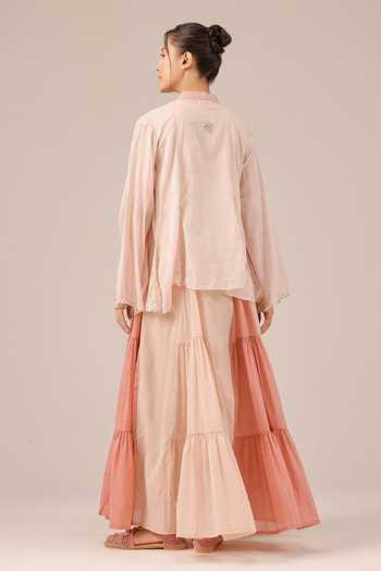 OurDve Blush Pearl Mull Cotton Dress & Jacket Set 