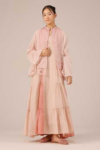 OurDve Blush Pearl Mull Cotton Dress & Jacket Set 