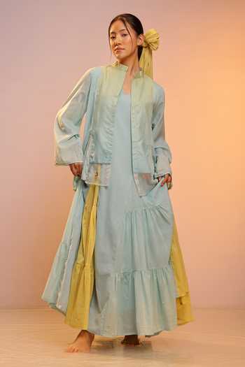 OurDve Blush Pearl Cotton Dress & Jacket Set 