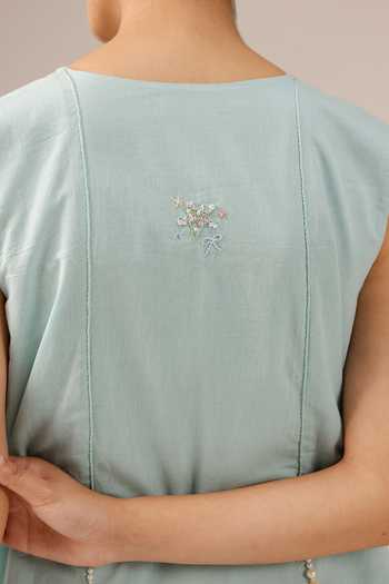 Shop_OurDve_Blue Cotton V-neck Blush Pearl Dress _Online_at_Aza_Fashions