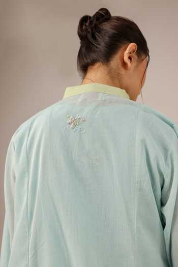 OurDve_Blue Mandarin Collar Blush Pearl Mul Jacket _at_Aza_Fashions