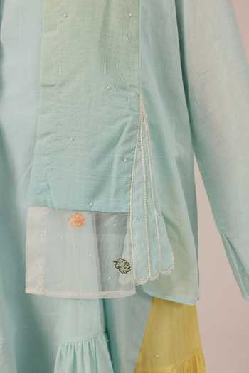 Buy_OurDve_Blue Mandarin Collar Blush Pearl Mul Jacket 