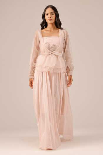 OurDve Flora Organza Linen Dress & Jacket Set 