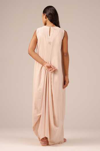 Shop_OurDve_Pink Linen V-, Collared Ocean Dusk Ombre Dress And Jacket Set 