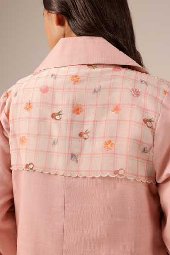 Shop_OurDve_Pink Linen V-, Collared Melon Muse Tiered Dress And Jacket Set _Online_at_Aza_Fashions