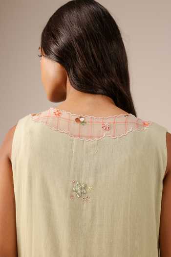 Shop_OurDve_Pink Linen V-, Collared Melon Muse Tiered Dress And Jacket Set 