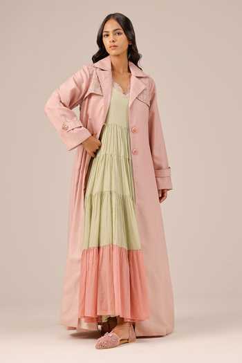 OurDve Melon Muse Tiered Linen Dress & Jacket Set 