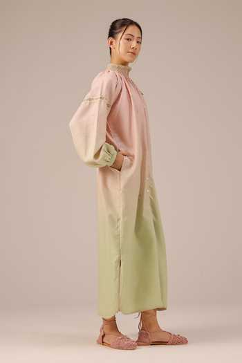Buy_OurDve_Pink Linen High Neck Sorbet Maxi Dress _Online_at_Aza_Fashions