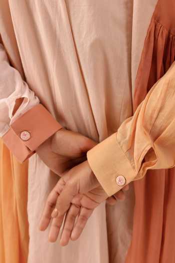 Shop_OurDve_Pink Linen Mandarin Collar Drift Panel Maxi Dress _Online_at_Aza_Fashions