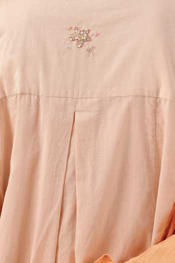 Buy_OurDve_Pink Linen Mandarin Collar Drift Panel Maxi Dress 