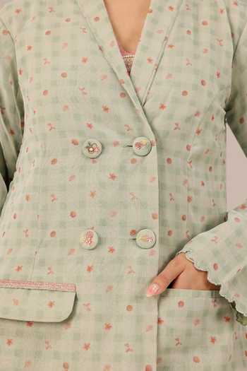 OurDve_Green Organza Shawl Neck Merry Full-length Jacket _at_Aza_Fashions