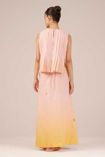 OurDve Berry Breeze Pleated Linen Top & Skirt Set 