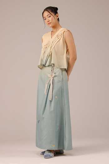 OurDve Ivory Linen V-neck Berry Breeze Top And Skirt Set Online at Aza Fashions OurDve_Ivory Linen V-neck Berry Breeze Top And Skirt Set _Online_at_Aza_Fashions