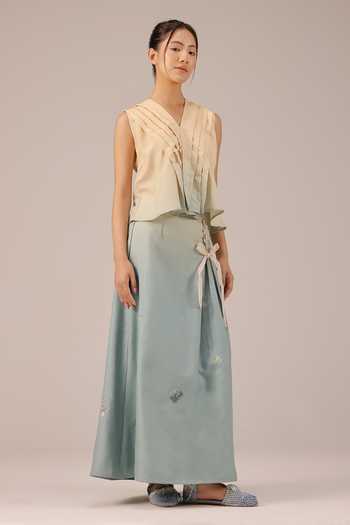 Shop_OurDve_Ivory Linen V-neck Berry Breeze Top And Skirt Set _Online_at_Aza_Fashions