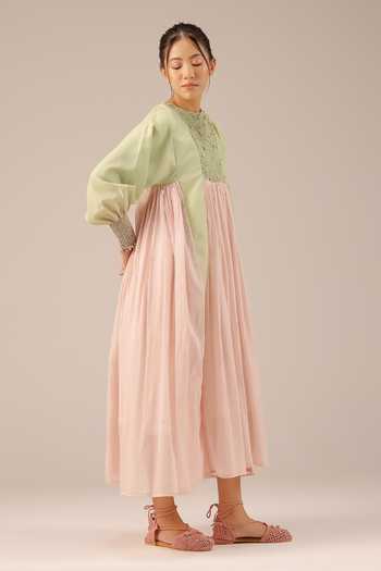 Buy_OurDve_Pink Linen Round , Keyhole Beach Babe Dress _Online_at_Aza_Fashions