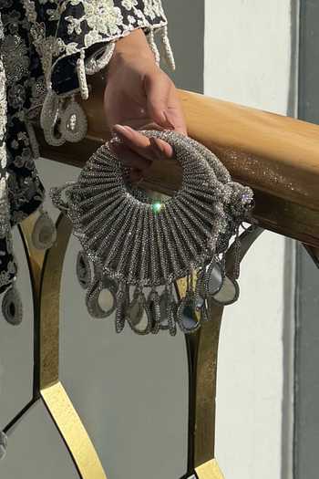 Buy_FOREVER NOOR_Silver Crystal Halo Embellished Bag _Online_at_Aza_Fashions