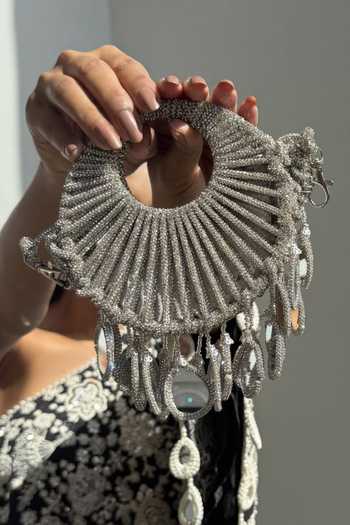 Shop_FOREVER NOOR_Silver Crystal Halo Embellished Bag _Online_at_Aza_Fashions