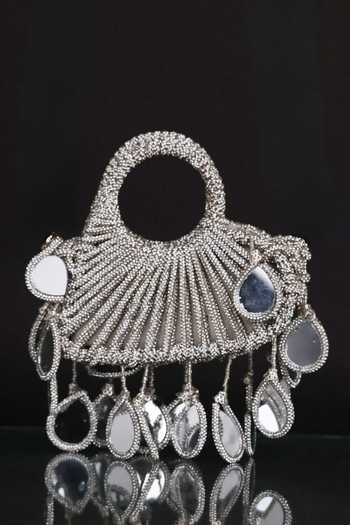 FOREVER NOOR_Silver Lumi Knot Mini Mirror Work Bag _Online_at_Aza_Fashions