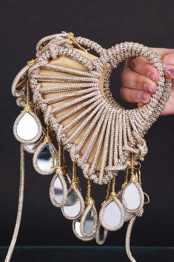 Shop_FOREVER NOOR_Gold Lumi Knot Mini Mirror Bag _Online_at_Aza_Fashions