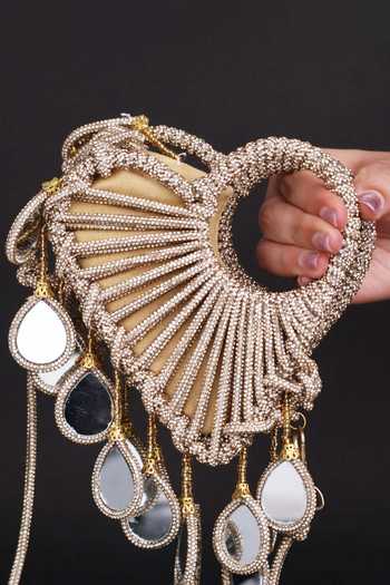 FOREVER NOOR_Gold Lumi Knot Mini Mirror Bag _at_Aza_Fashions