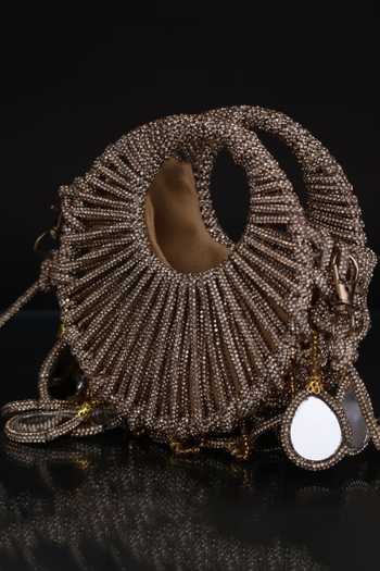 Shop FOREVER NOOR Gold Gilded Halo Embellished Bag Online at Aza Fashions Shop_FOREVER NOOR_Gold Gilded Halo Embellished Bag _Online_at_Aza_Fashions