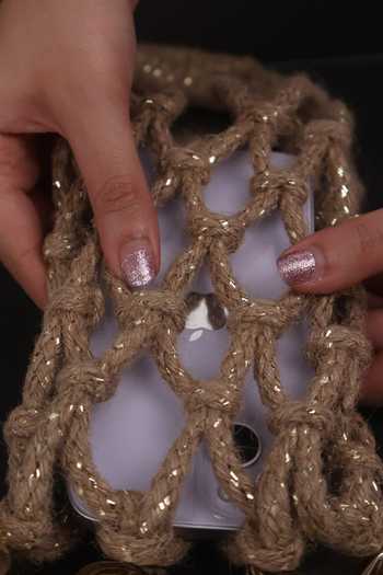 FOREVER NOOR Beige Gilded Prism Phone Jute Bag at Aza Fashions FOREVER NOOR_Beige Gilded Prism Phone Jute Bag _at_Aza_Fashions