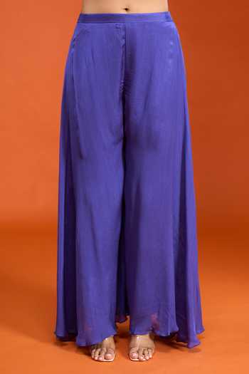 Samyukta Singhania_Blue Tissue Square , Collared Embroidered Jacket Palazzo Set _Online_at_Aza_Fashions