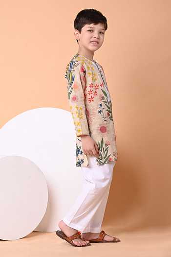 Buy_THE COTTON STAPLE_Beige Cotton Oat Print Kurta And Pant Set _Online_at_Aza_Fashions