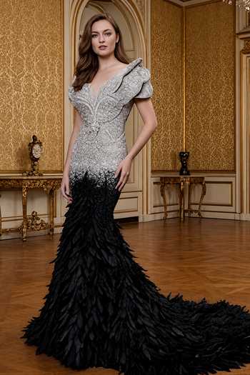 Amit GT Black Crepe, Tulle Crystals, Feathers Sweetheart Neck Swarovski Embellished Gown at Aza Fashions Amit GT_Black Crepe, Tulle Crystals, Feathers Sweetheart Neck Swarovski Embellished Gown _at_Aza_Fashions