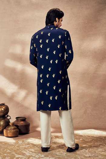Buy Masaba Blue Crepe, Silk Foil Printing Ganesha Kurta With Pant Buy_Masaba_Blue Crepe, Silk Foil Printing Ganesha Kurta With Pant